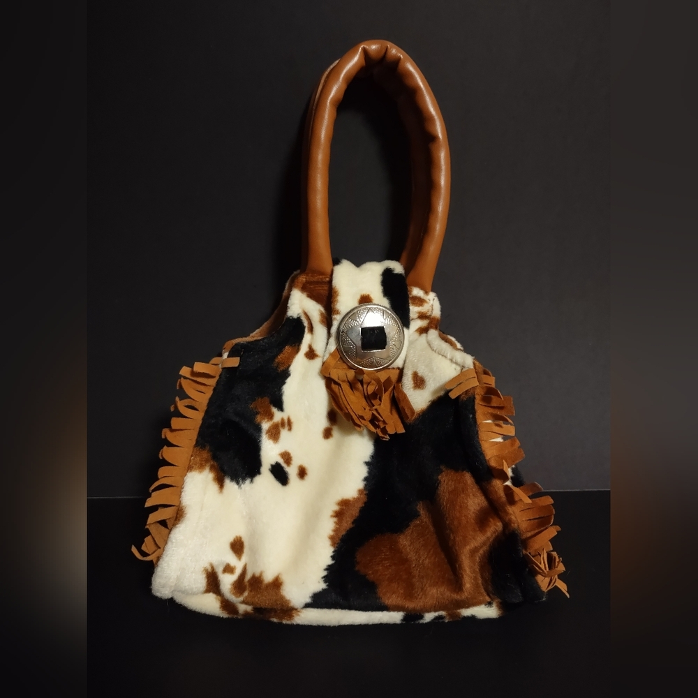 Sassy Pet Saks Horse Cow Print Purse Fringe Hand Bag by Douglas Cowboy/girl